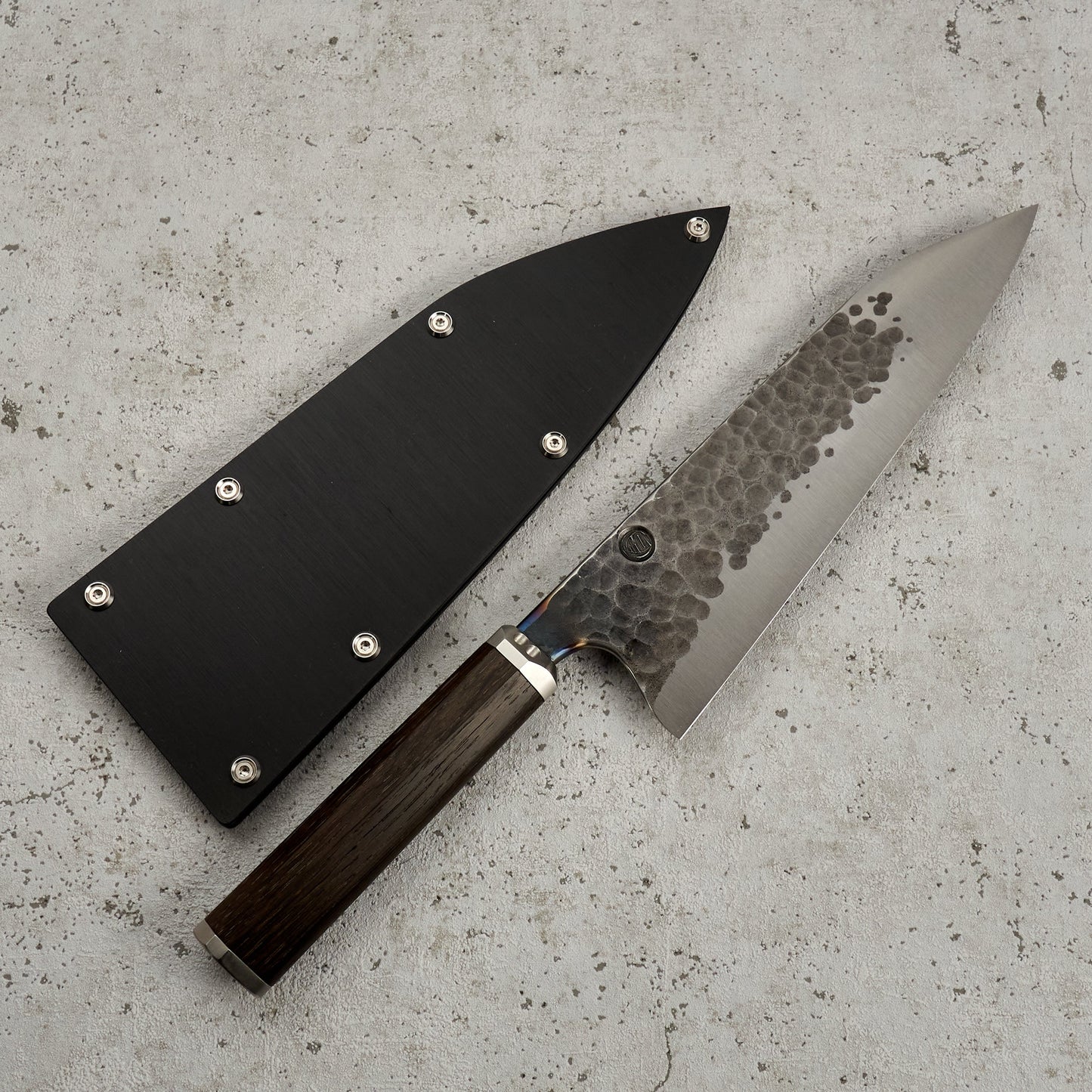 Santoku 210mm 'Denty' KU Bog Oak & Stainless – detail view