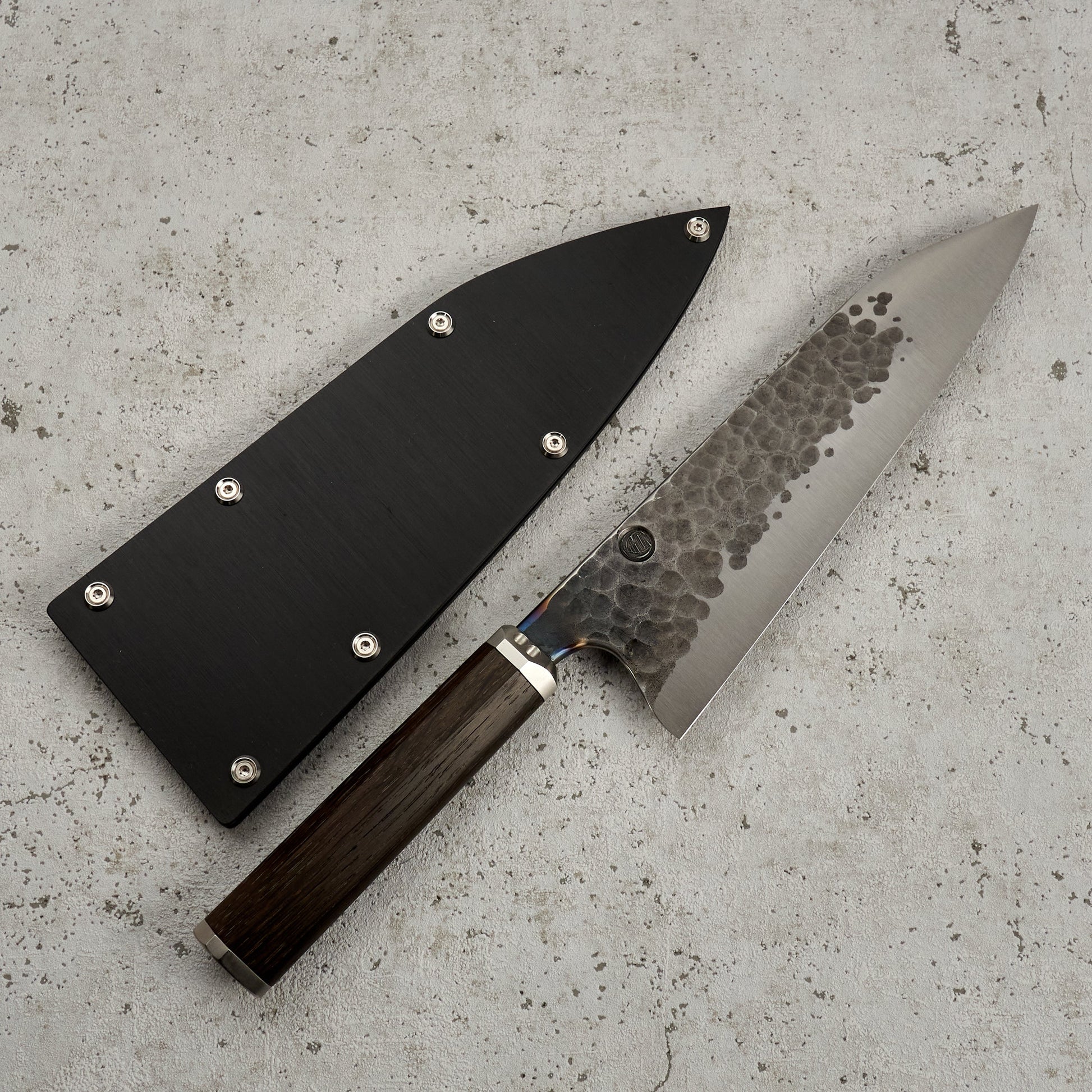 Santoku 210mm 'Denty' KU Bog Oak & Stainless – detail view
