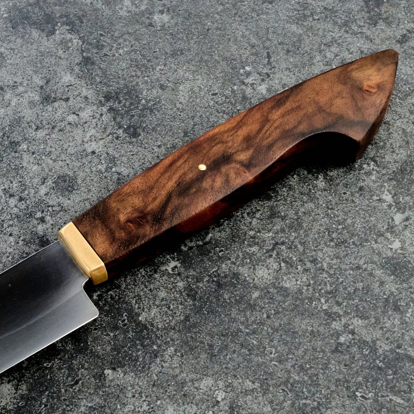Slicer 260mm Honyaki C130 Walnut Burl & Brass – side profile