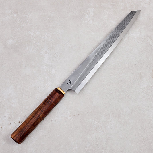 Slicer 265mm Ornamental Fluted S-Grind Blackwood and Brass