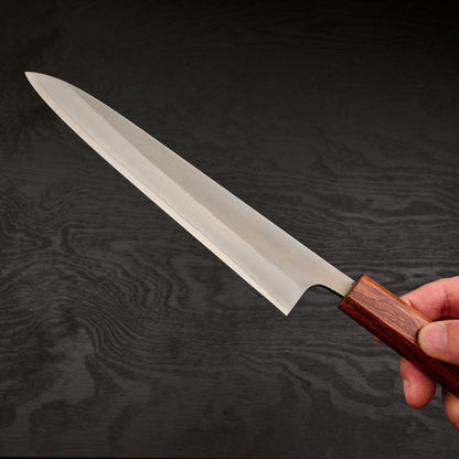 Sujihiki 240mm Nashiji Shirogami #2 with Mono Rosewood Handle – blade close-up