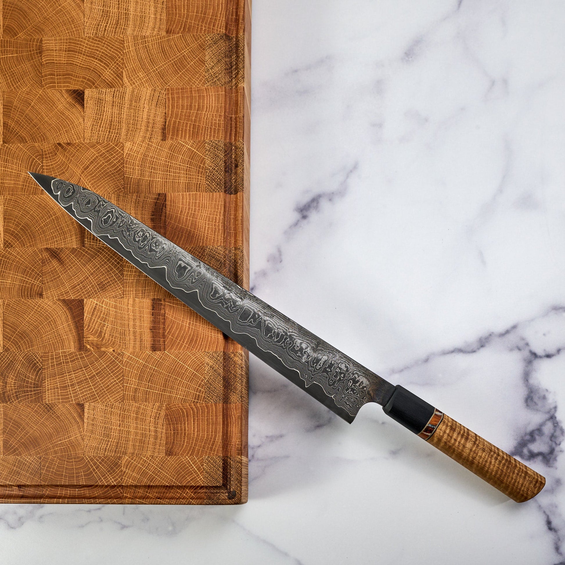 Sujihiki 300mm Damascus Clad 1.2519 Go Mai – detail view