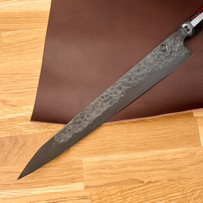 Sujihiki 315mm 'Denty' Blackout Huberite & Titanium – detail view