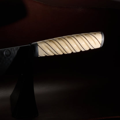 Sujihiki 320mm 'Denty' Blackout Fluted Moose Antler with Silver Inlays – handle detail