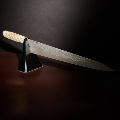 Sujihiki 320mm 'Denty' Blackout Fluted Moose Antler with Silver Inlays – side profile