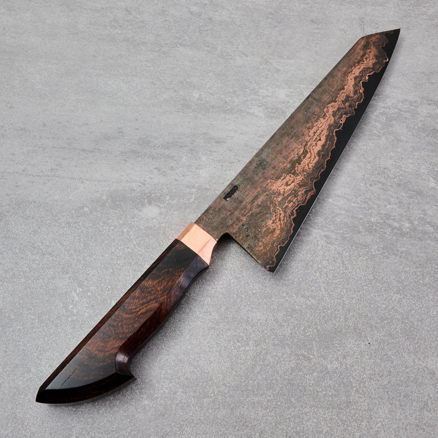 Gyuto 230mm Copper Etched Wrought SanMai SheffCut Core – detail view