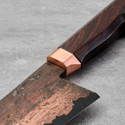 Gyuto 230mm Copper Etched Wrought SanMai SheffCut Core – side profile
