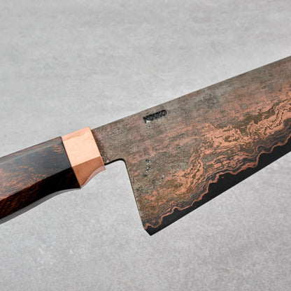 Gyuto 230mm Copper Etched Wrought SanMai SheffCut Core – handle detail