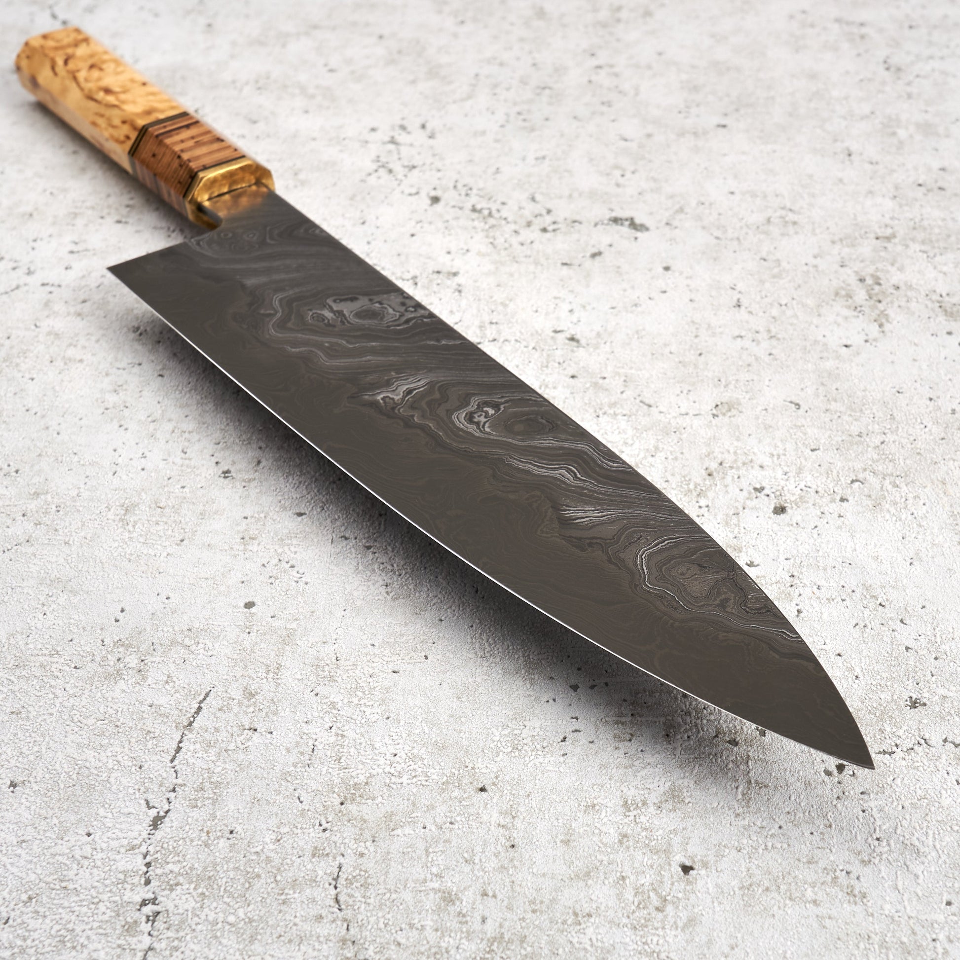 Gyuto 240mm Yuzen Damascus San Mai – detail view