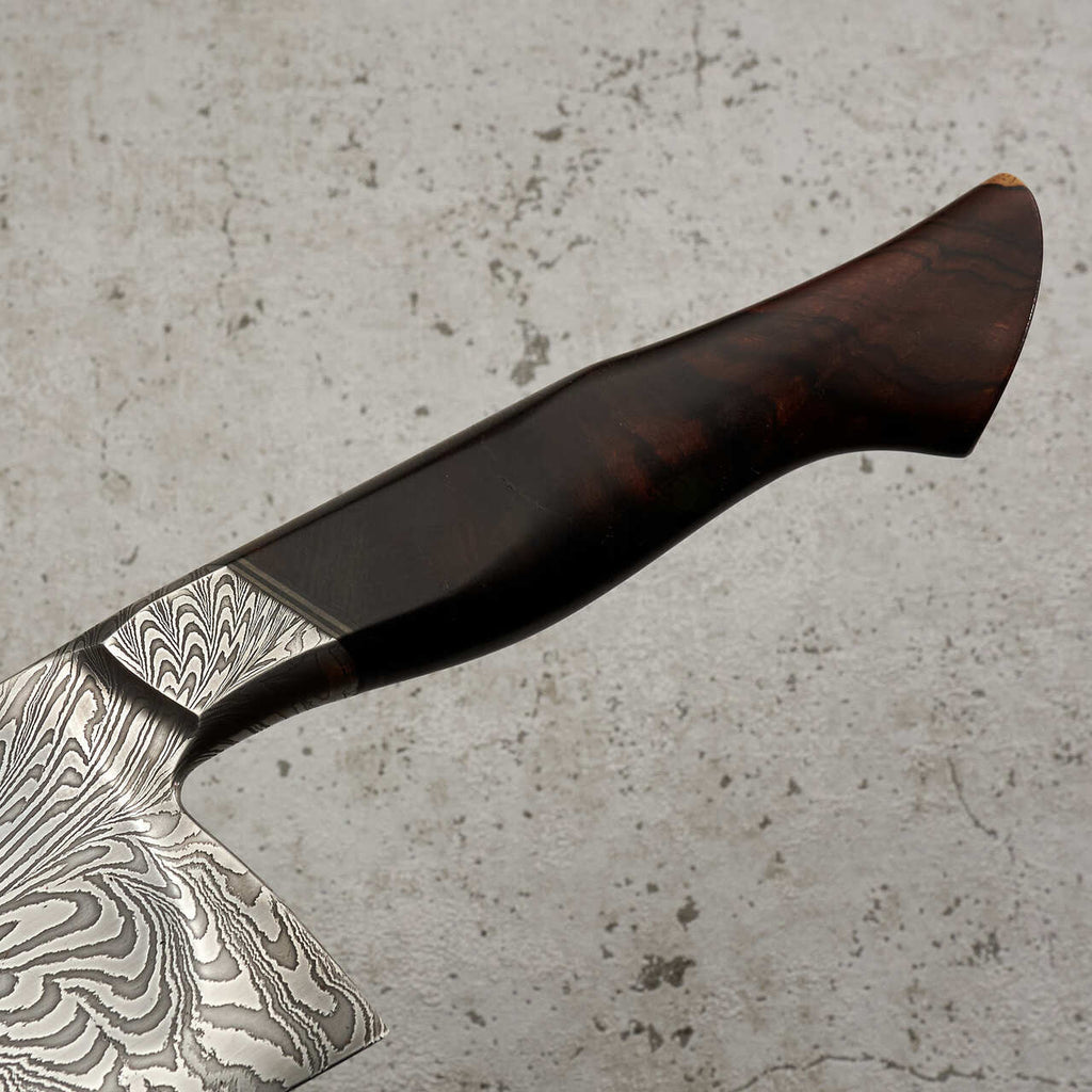 Martin Huber Chef Knife 220mm Feather Damascus "S" Grind with Integral Ironwood Handle - Handle