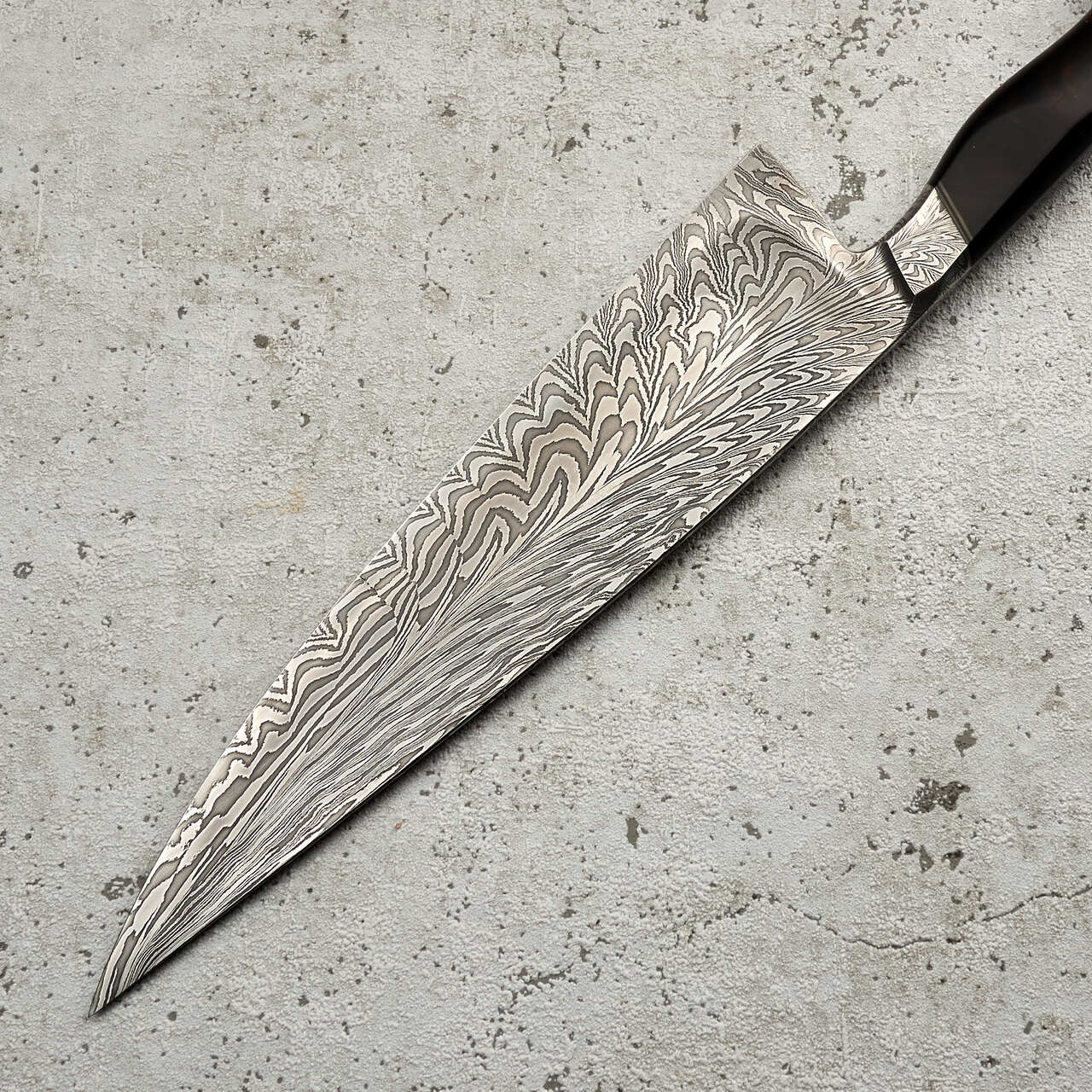 Martin Huber Chef Knife 220mm Feather Damascus "S" Grind with Integral Ironwood Handle - Profile