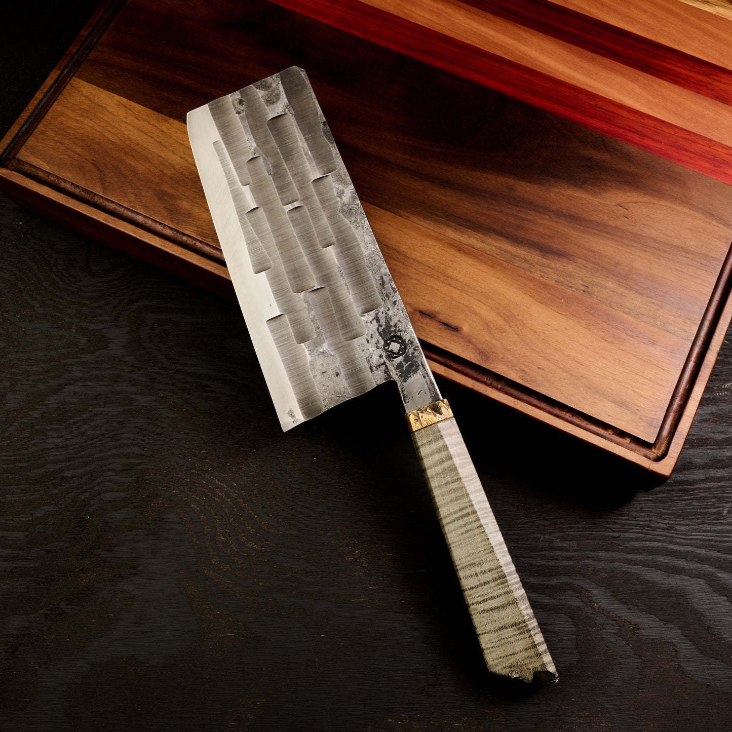 Cleaver 180mm by 85mm Spicy White, Maple & Brass