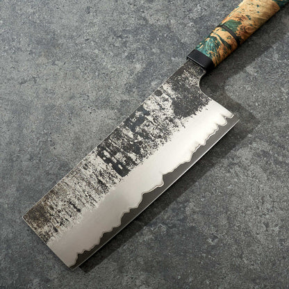 Martin Huber Cleaver 170mm 1.2519 San Mai with Nickel Inlay & Maple Burl Handle - Profile