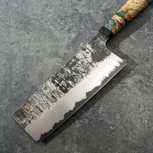 Martin Huber Cleaver 170mm 1.2519 San Mai with Nickel Inlay & Maple Burl Handle - Profile