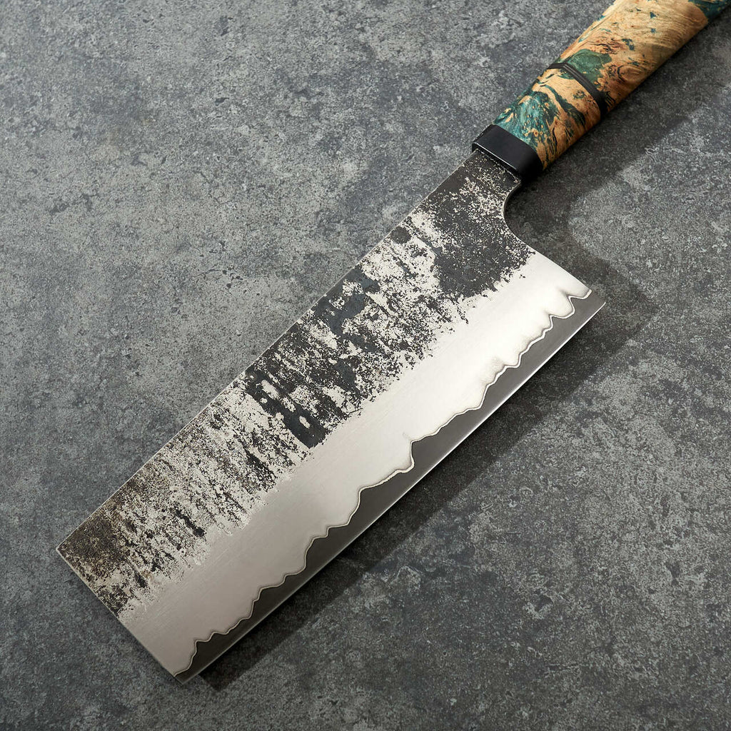 Martin Huber Cleaver 170mm 1.2519 San Mai with Nickel Inlay & Maple Burl Handle - Profile