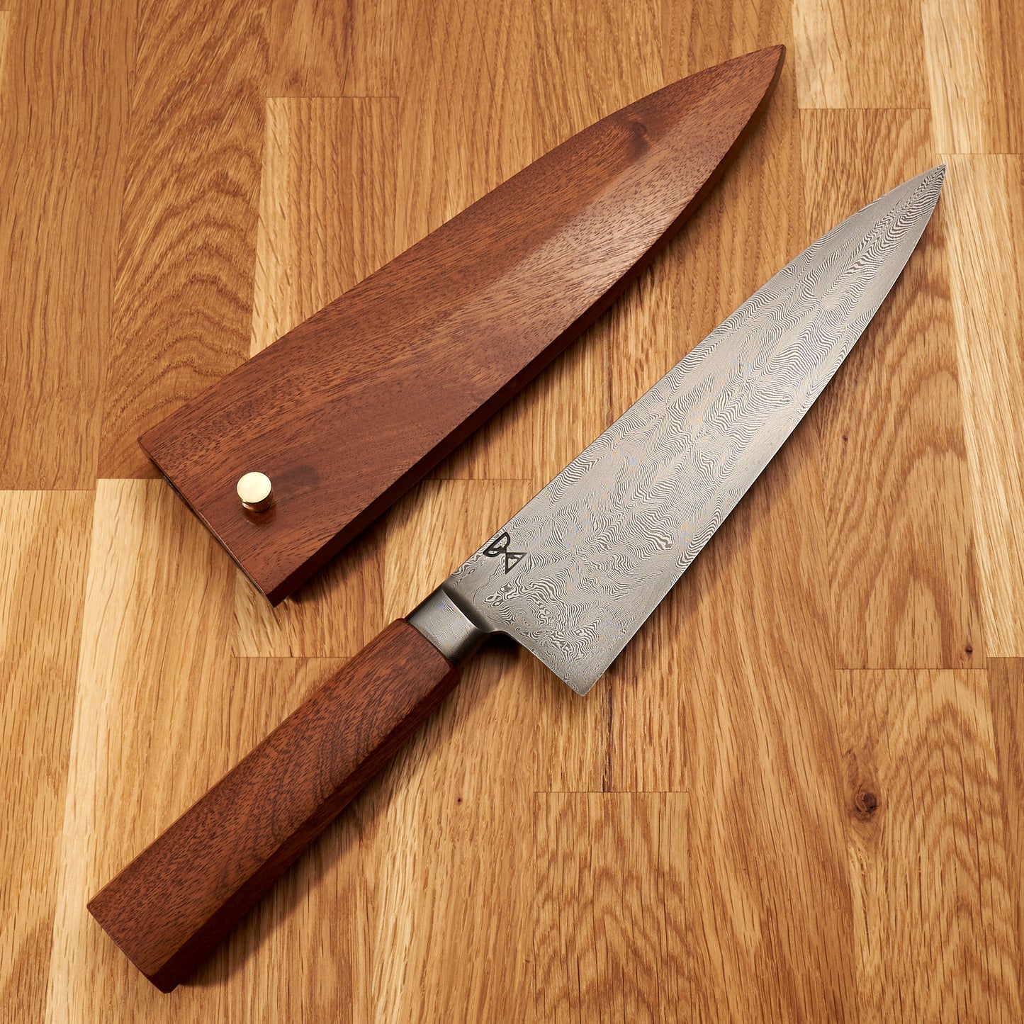 Gyuto 210mm Mosaic Damascus, Mahogany & Brass