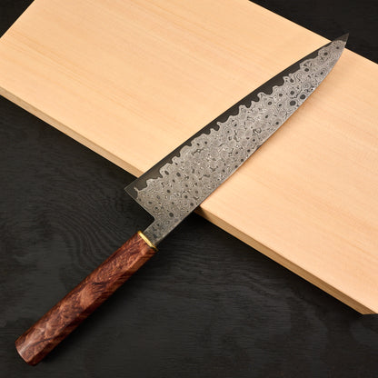 Gyuto 250mm Rain Drop Damascus Clad Apex Ultra Amboyna & Brass