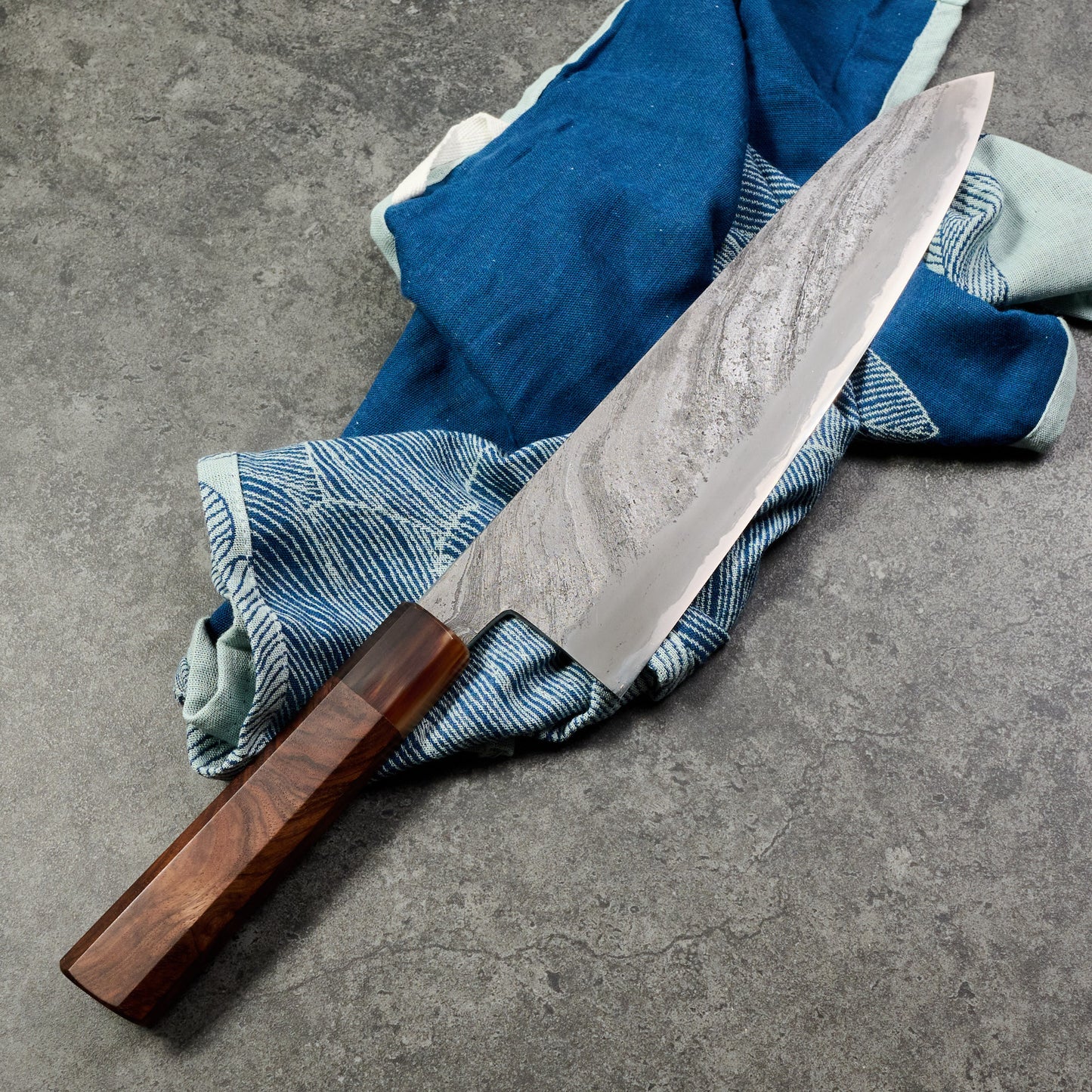 Gyuto 250mm Damascus Twist Clad 135Cr3 Deep Etch 'Roulé Au Chocolat'