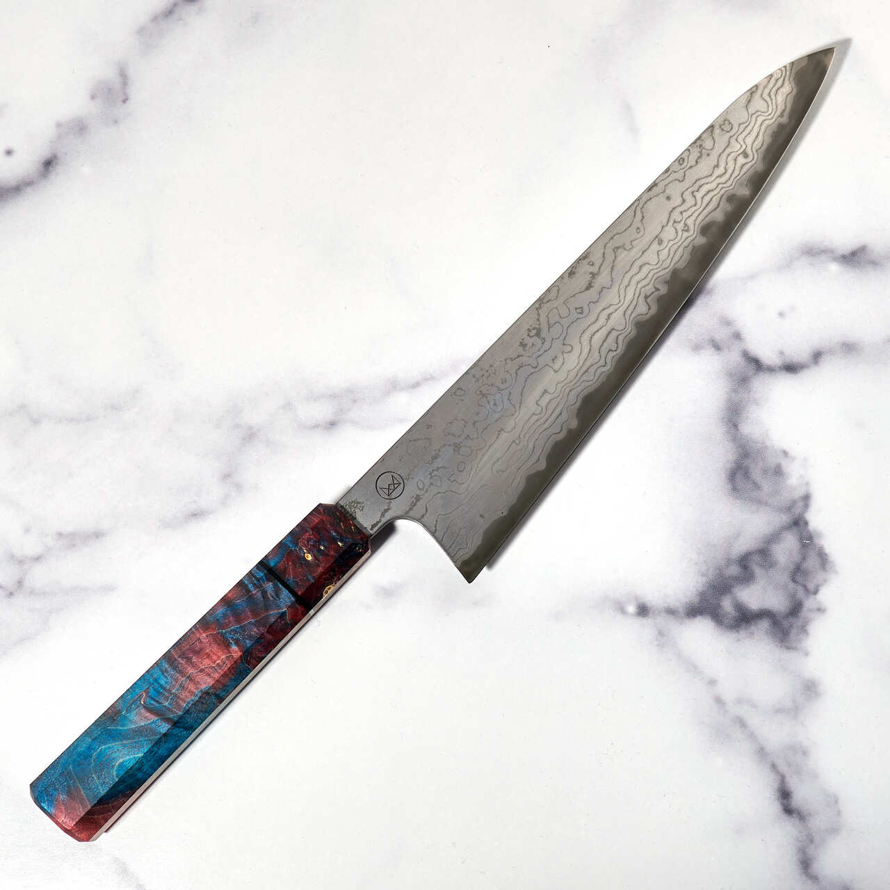 ScheepersBuilt Gyuto 220mm Full Carbon Suminagashi Damascus - Blade