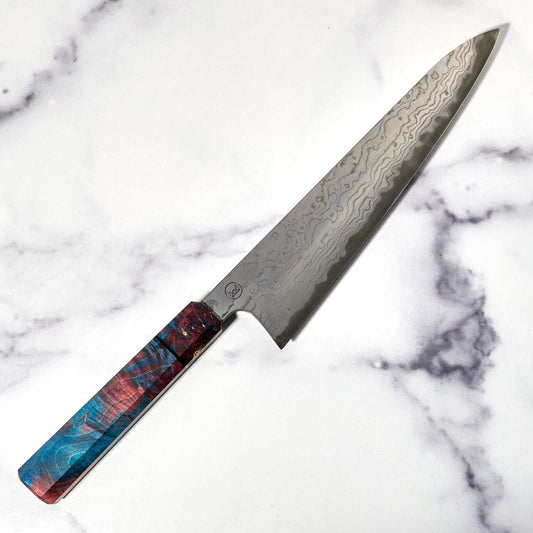ScheepersBuilt Gyuto 220mm Full Carbon Suminagashi Damascus - Blade