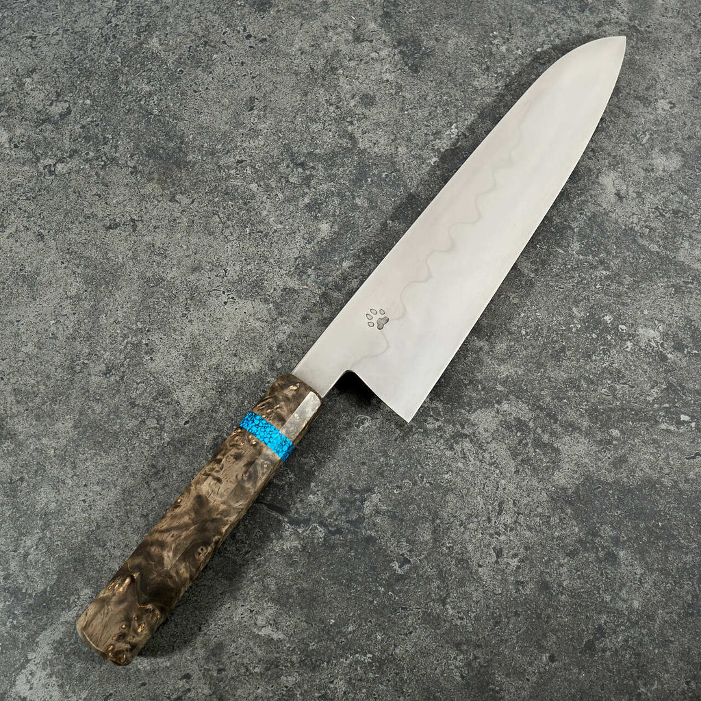 Isasmedjan Gyuto 230mm Honyaki 26c3 Black Ash & Turquoise - Blade