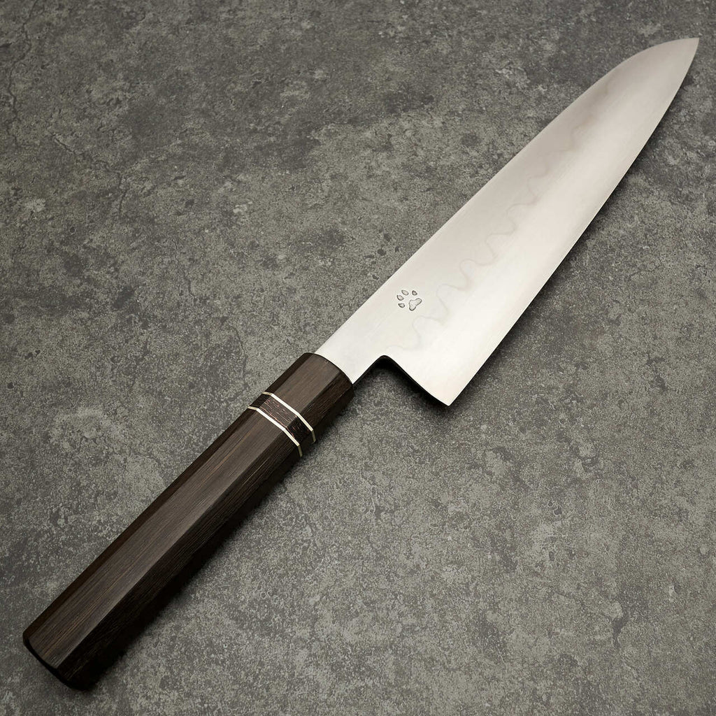 Isasmedjan Gyuto 230mm Honyaki 26c3 Bog Oak, Carbon & German Silver Handle - Blade