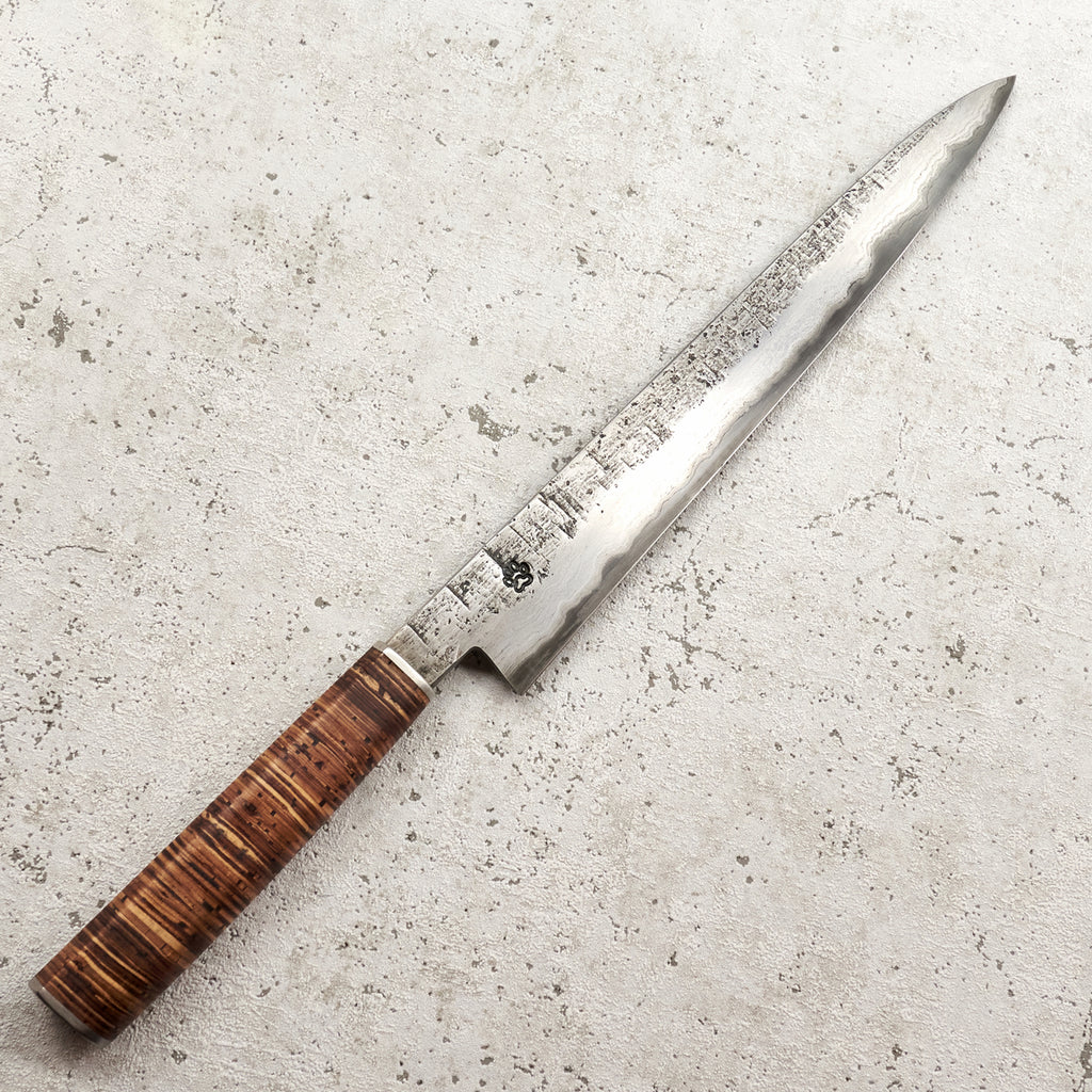 Isasmedjan Sujihiki 270mm Wrought Iron Clad - Birch Bark Handle - Blade