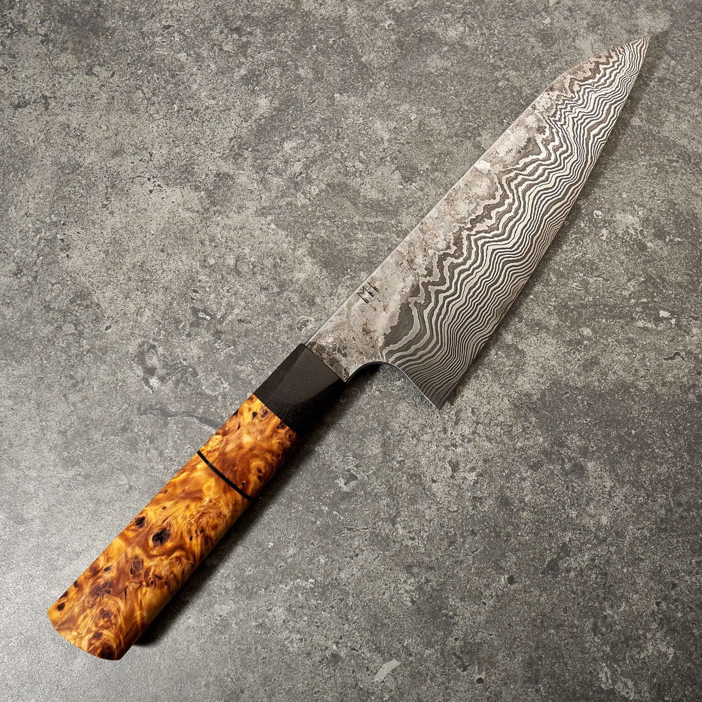 Santoku 180mm Damascus 'Fire & Sonic Waves'