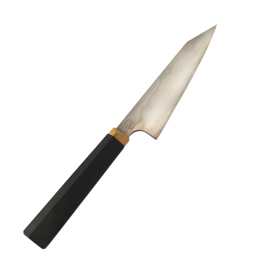 ScheepersBuilt Petty 150mm Honyaki W1 - Micarta with brass bolster - Blade