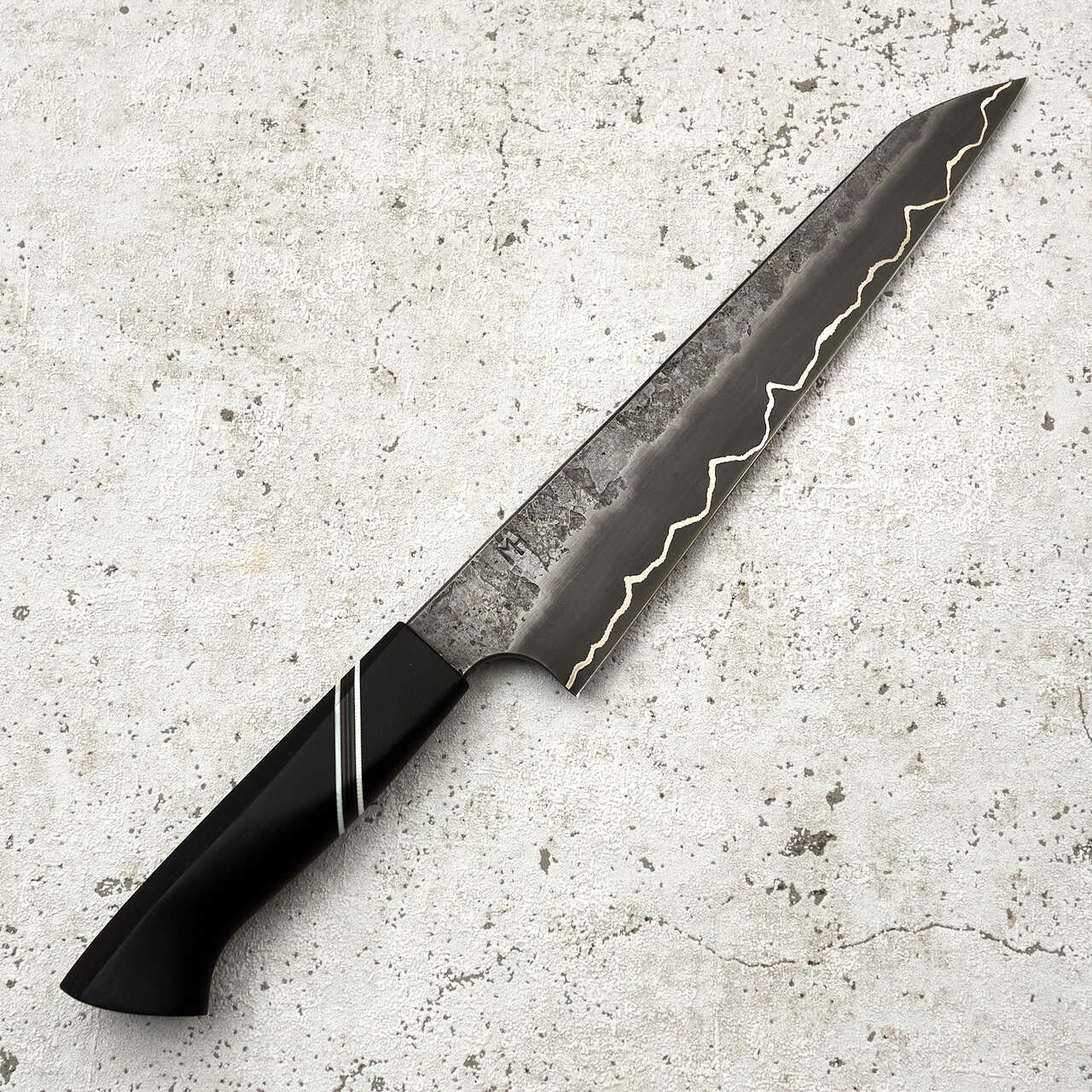 Martin Huber Slicer 200mm 1.2842 San Mai with Nickel Inlay with G10 Carbon Handle - Blade