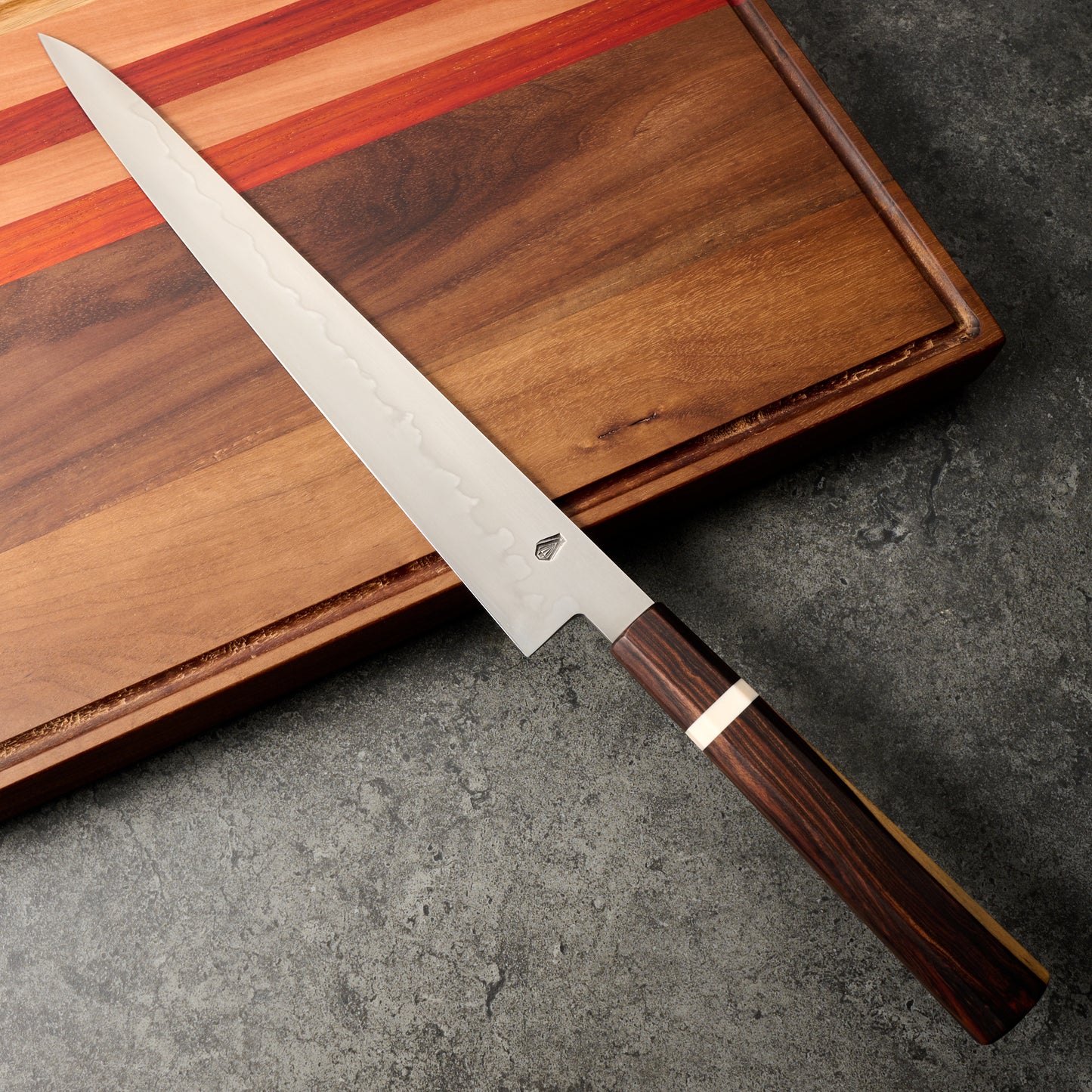 Sujihiki 305mm Honyaki 135Cr3 Rosewood & Imitation Ivory