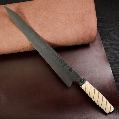Sujihiki 320mm 'Denty' Blackout Fluted Moose Antler with Silver Inlays
