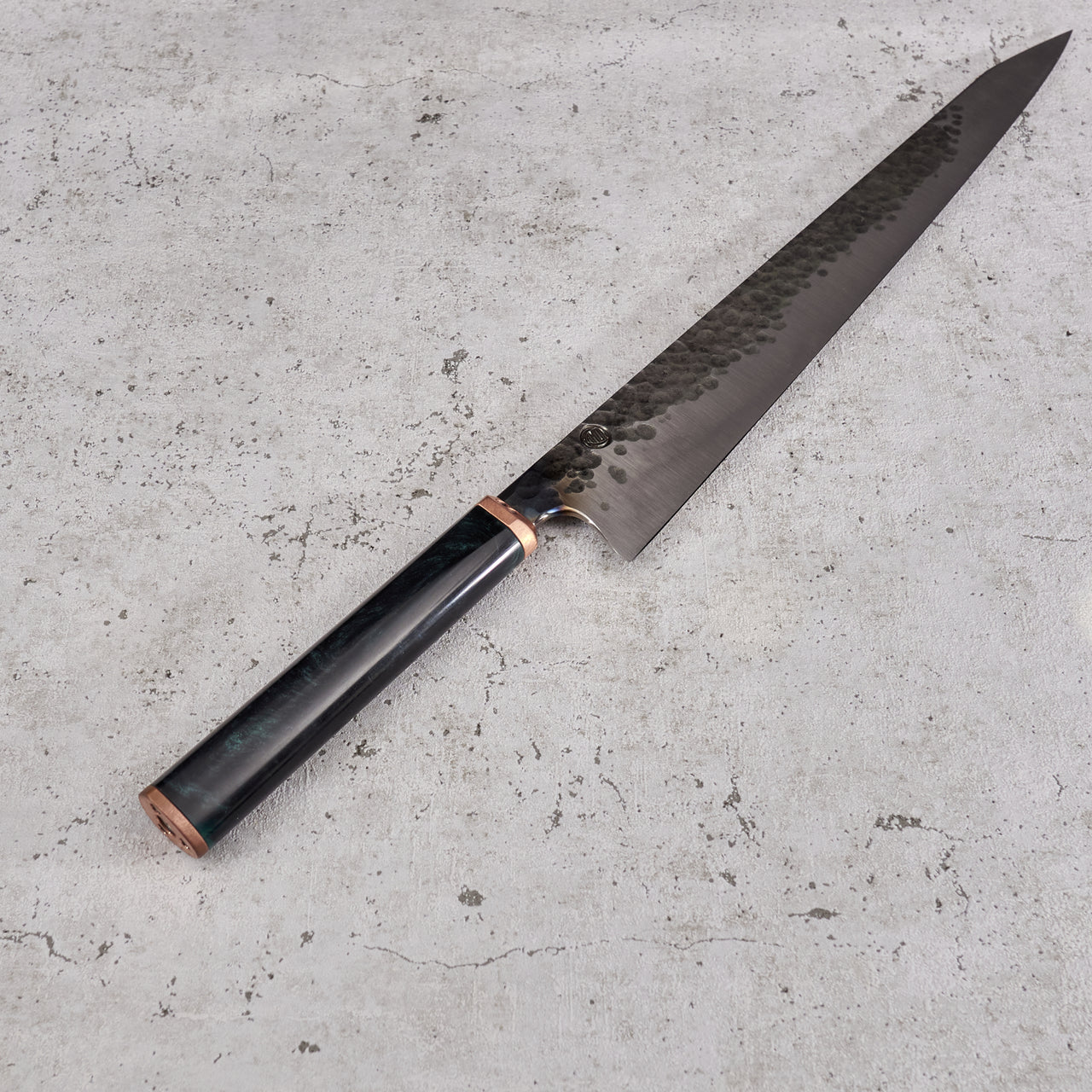 Kamon Knives Sujihiki 340mm Denty Kurouchi 1.2519 - Handle