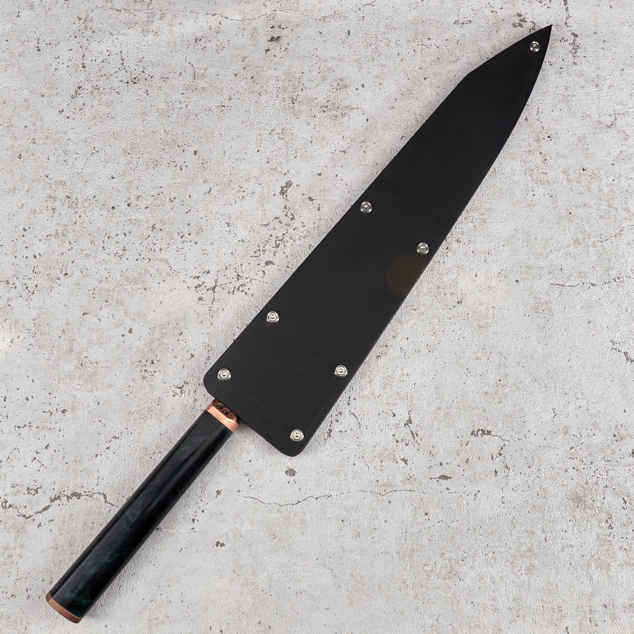 Kamon Knives Sujihiki 340mm Denty Kurouchi 1.2519 - Saya