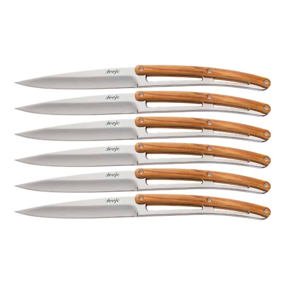 6 Deejo Steak Knives, Olive Wood
